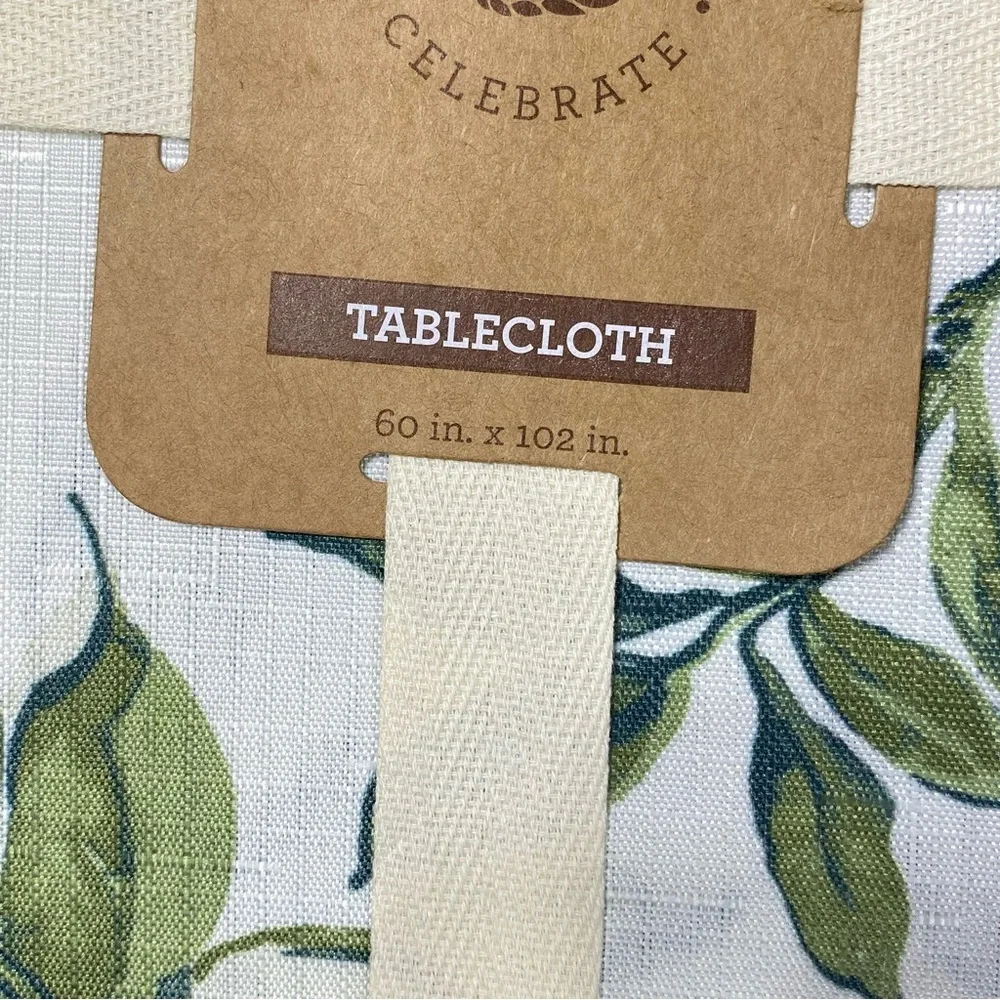Fall Fabric Autumn Pumkin Tablecloth 60 in X 102 in White Green Blue Watercolor